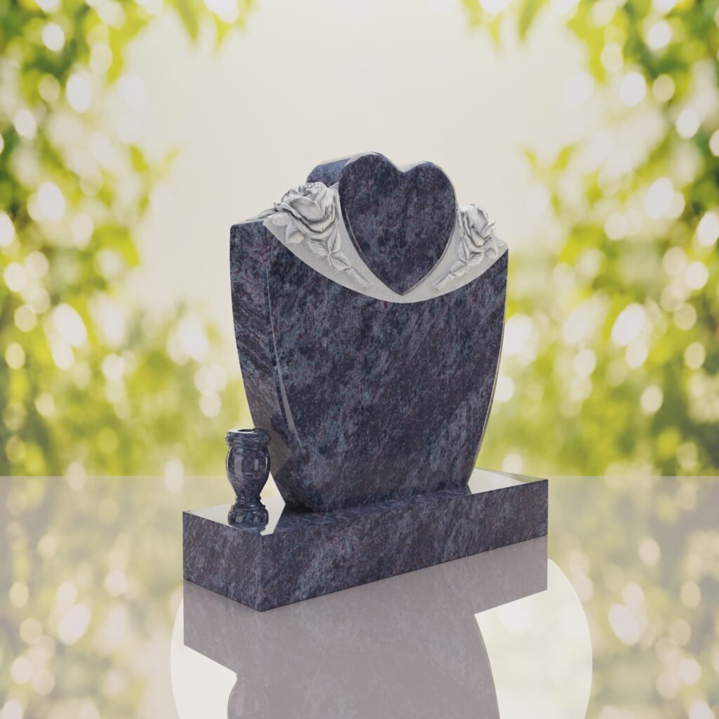 Heart & Roses Granite Headstone
