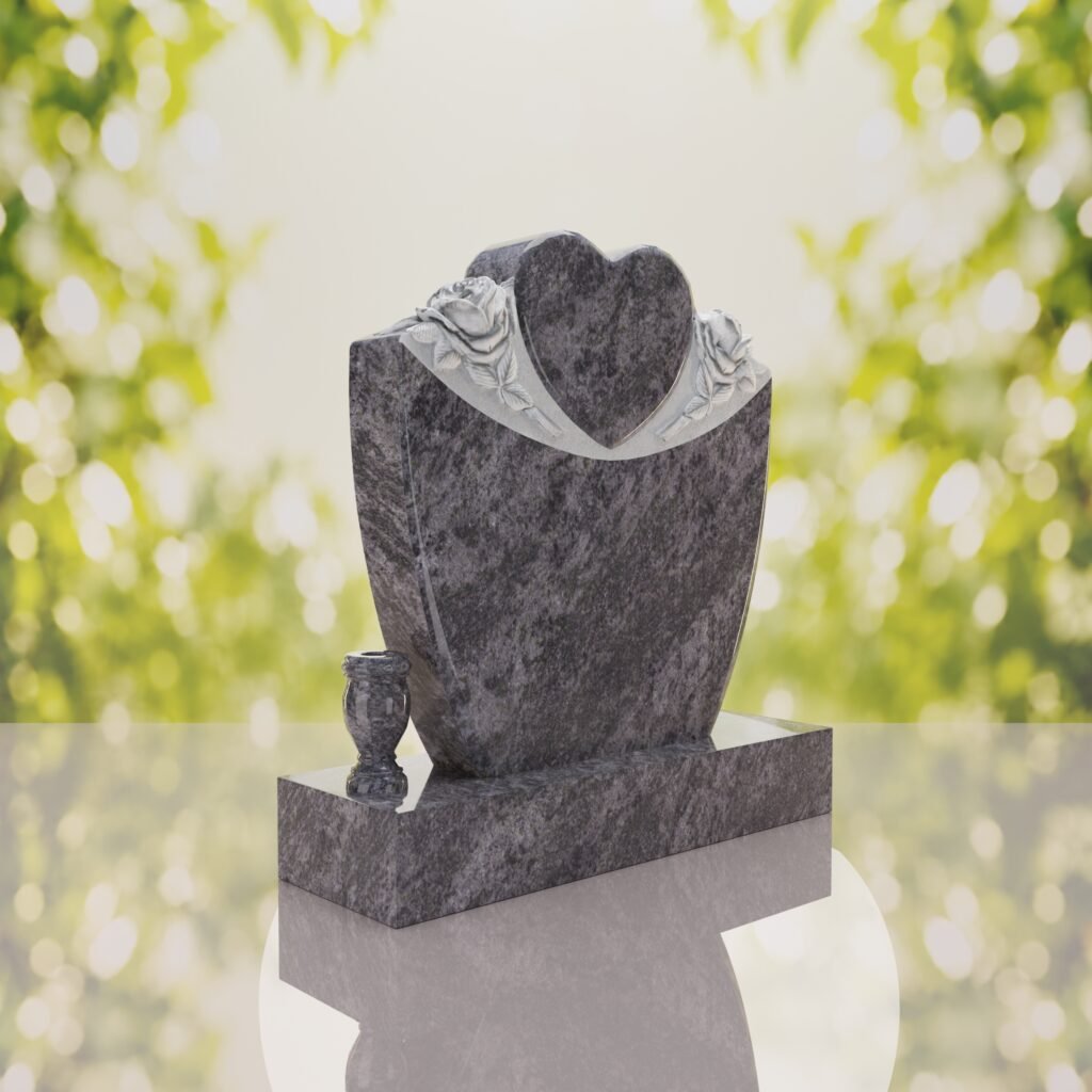 Heart & Roses Granite Headstone