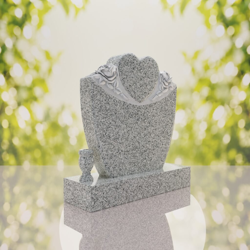 Heart & Roses Granite Headstone