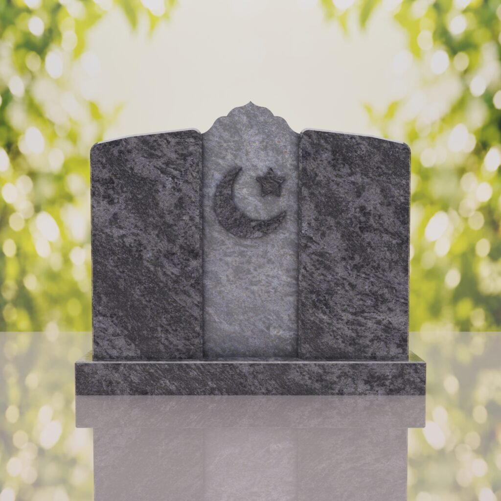Companion Islamic Granite Headstone with Crescent & Star