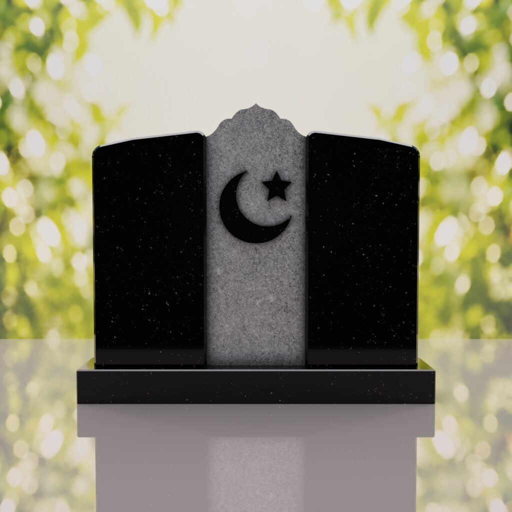 Companion Islamic Granite Headstone with Crescent & Star