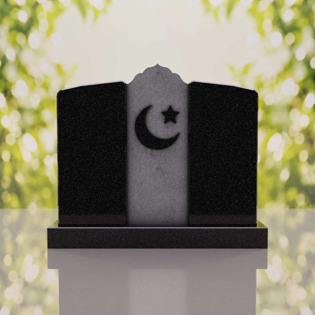 Companion Islamic Granite Headstone with Crescent & Star