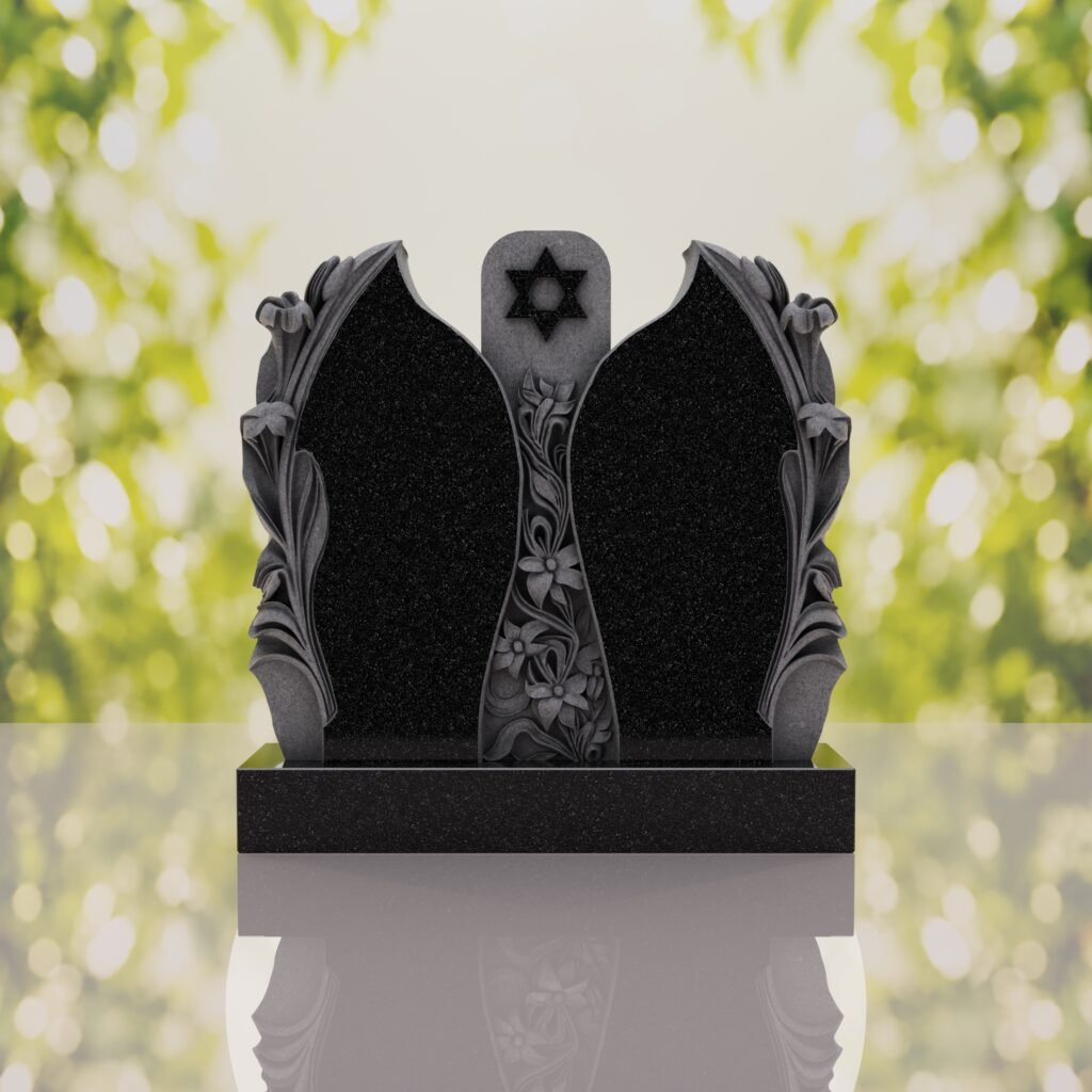 Companion Jewish Granite Headstone with Calla Lilies