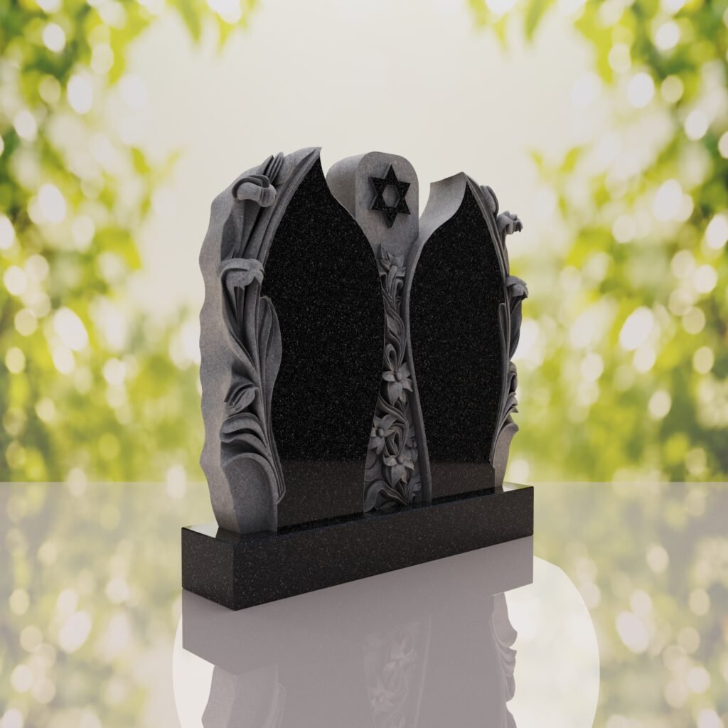 Companion Jewish Granite Headstone with Calla Lilies