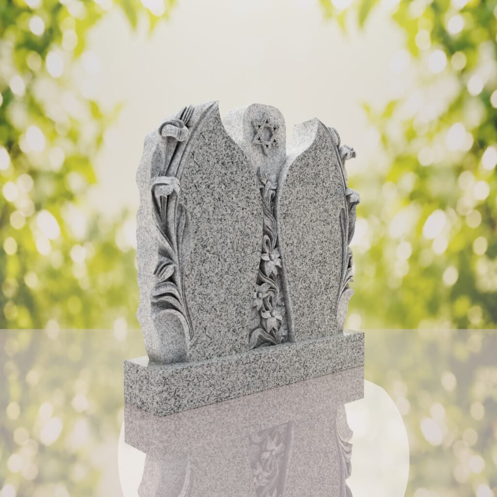 Companion Jewish Granite Headstone with Calla Lilies