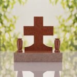 Classic Cross Granite Headstone with Dual Vases