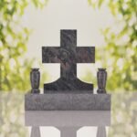 Classic Cross Granite Headstone with Dual Vases