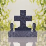 Classic Cross Granite Headstone with Dual Vases