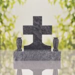Classic Cross Granite Headstone with Dual Vases