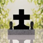 Classic Cross Granite Headstone with Dual Vases