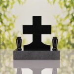 Classic Cross Granite Headstone with Dual Vases