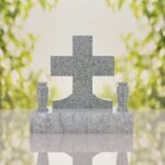Classic Cross Granite Headstone with Dual Vases