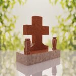 Classic Cross Granite Headstone with Dual Vases