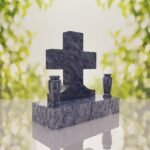 Classic Cross Granite Headstone with Dual Vases