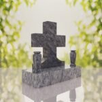 Classic Cross Granite Headstone with Dual Vases