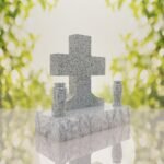 Classic Cross Granite Headstone with Dual Vases