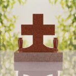 Classic Cross Granite Headstone with Dual Vases