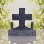 Classic Cross Granite Headstone with Dual Vases