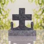 Classic Cross Granite Headstone with Dual Vases