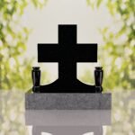 Classic Cross Granite Headstone with Dual Vases