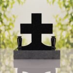 Classic Cross Granite Headstone with Dual Vases