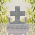 Classic Cross Granite Headstone with Dual Vases