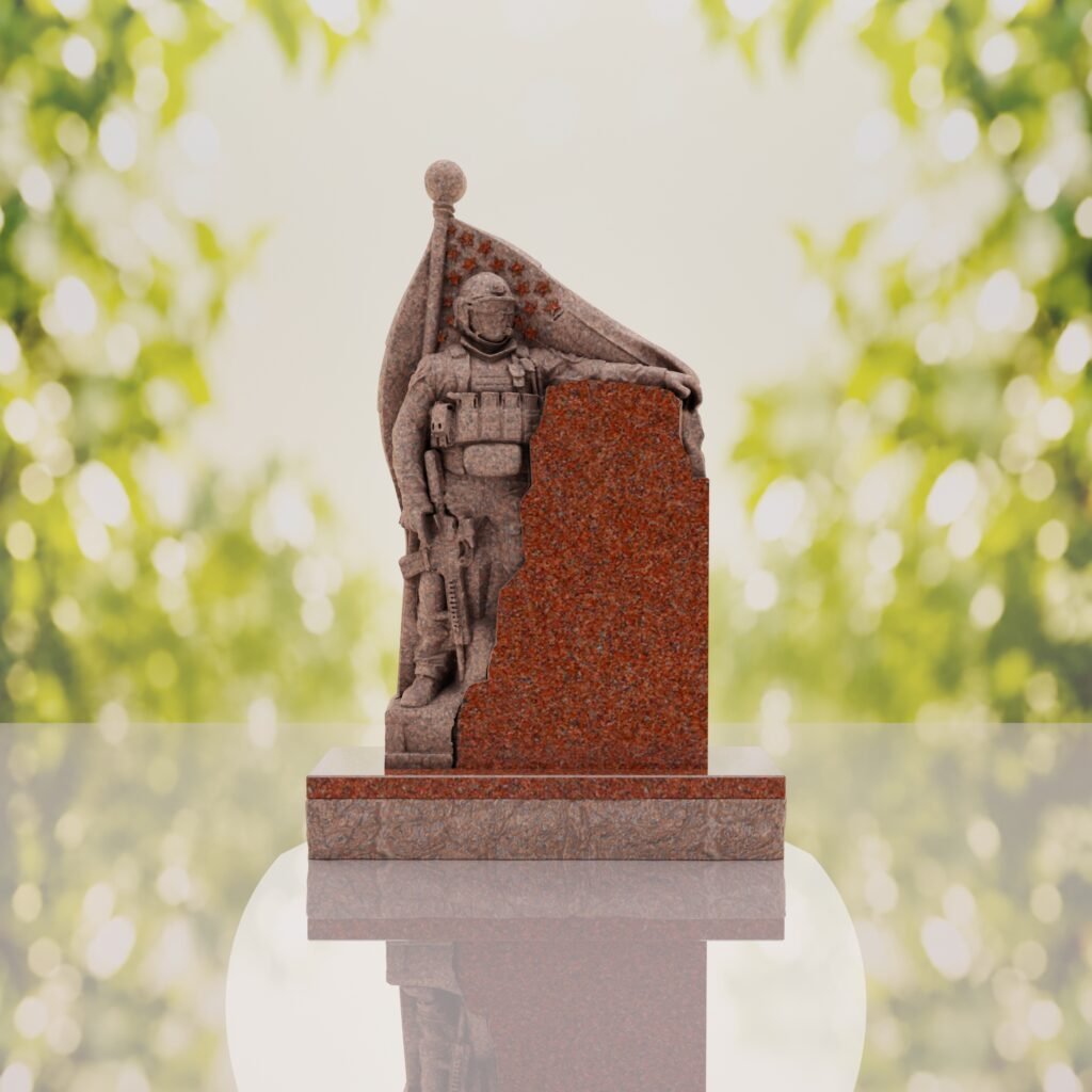 Patriotic Soldier Granite Memorial Headstone