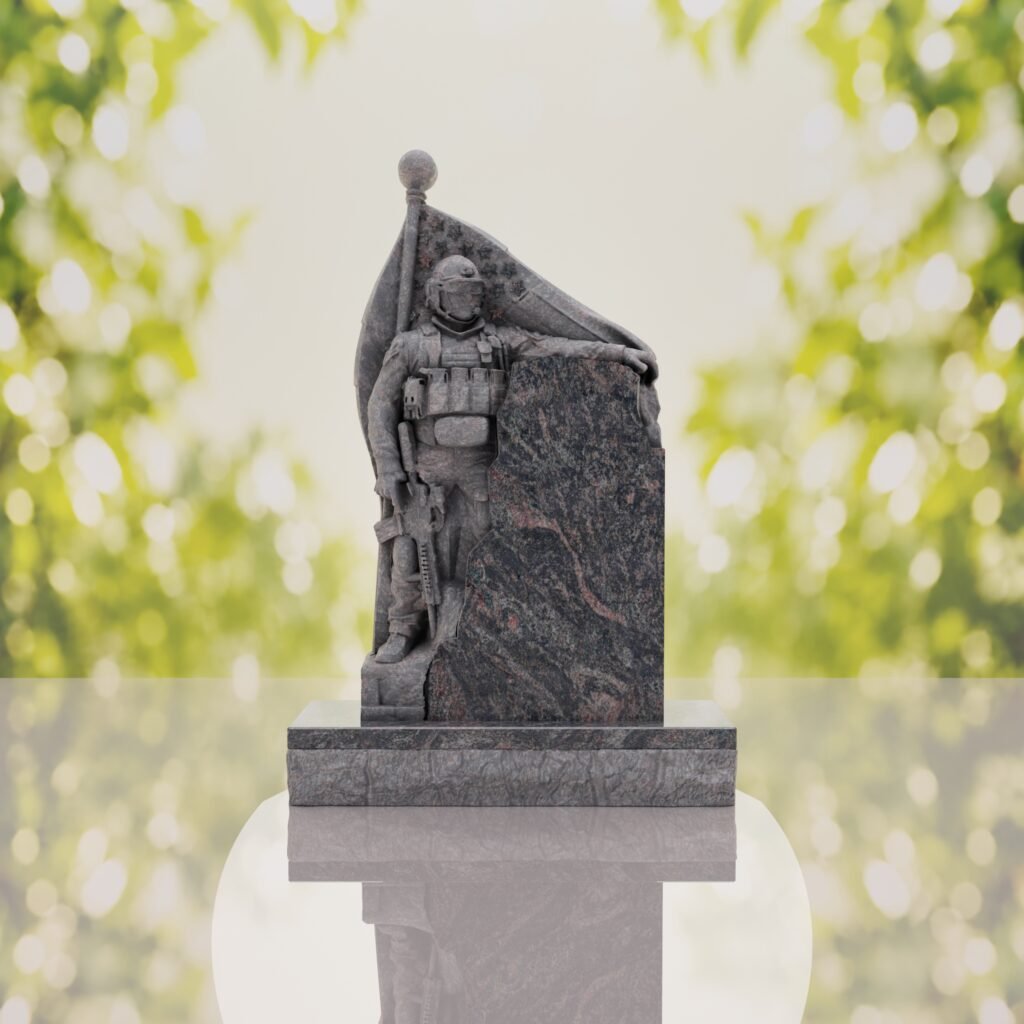 Patriotic Soldier Granite Memorial Headstone