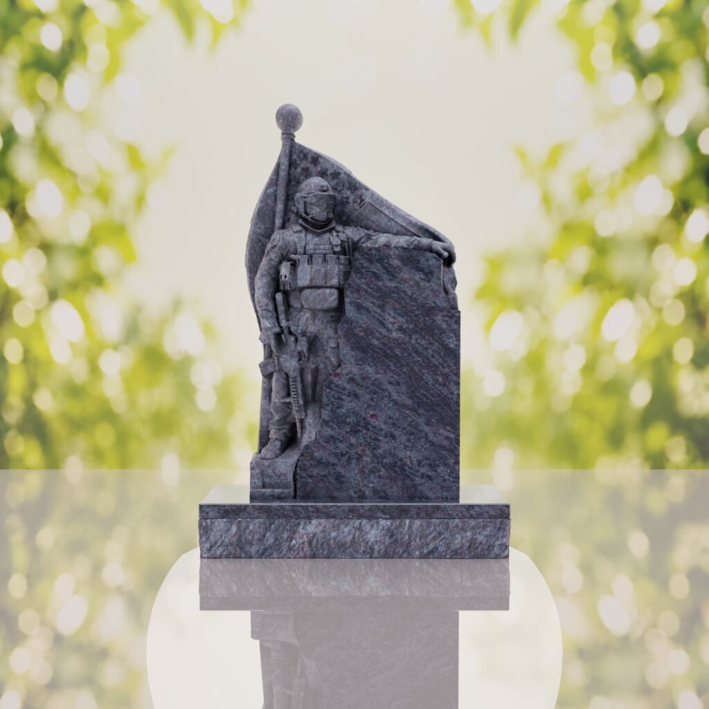 Patriotic Soldier Granite Memorial Headstone