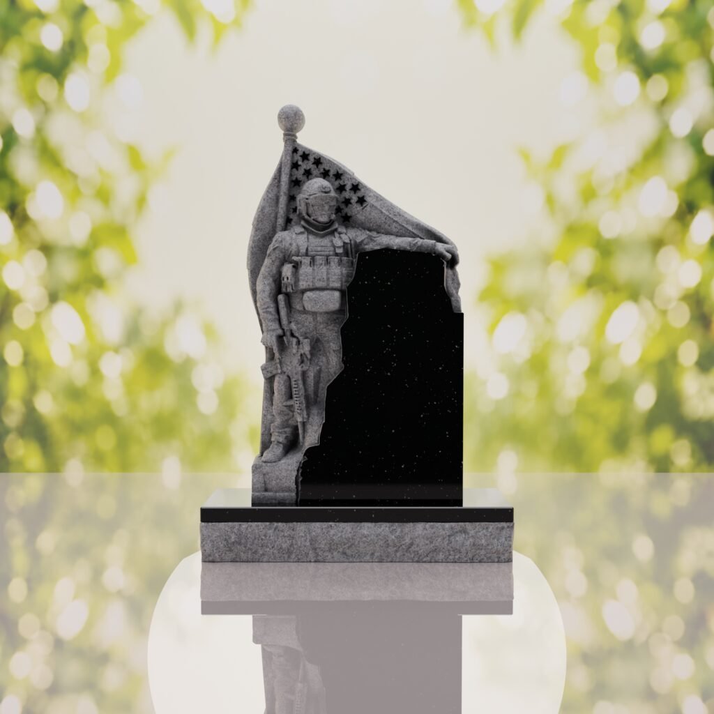 Patriotic Soldier Granite Memorial Headstone