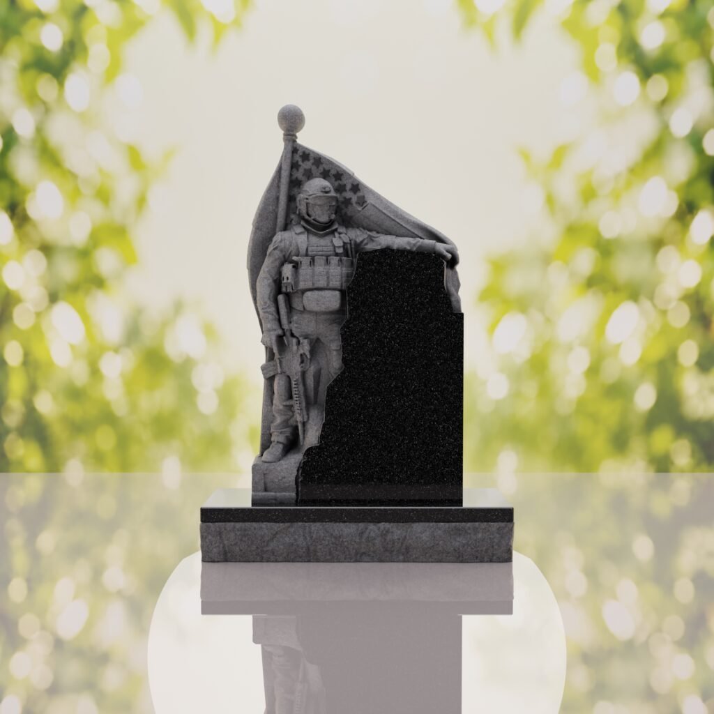 Patriotic Soldier Granite Memorial Headstone