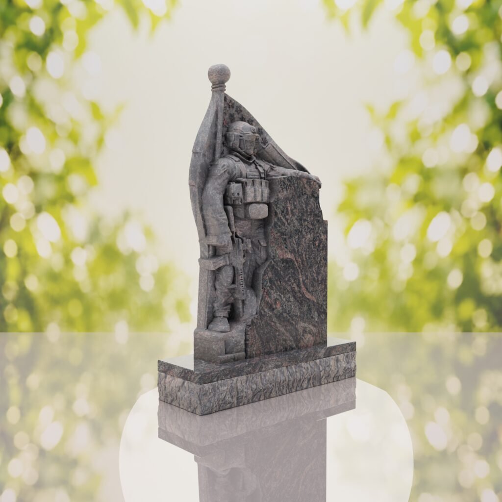 Patriotic Soldier Granite Memorial Headstone