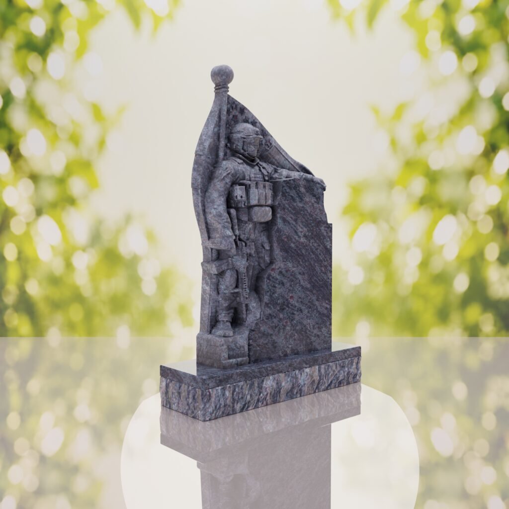 Patriotic Soldier Granite Memorial Headstone