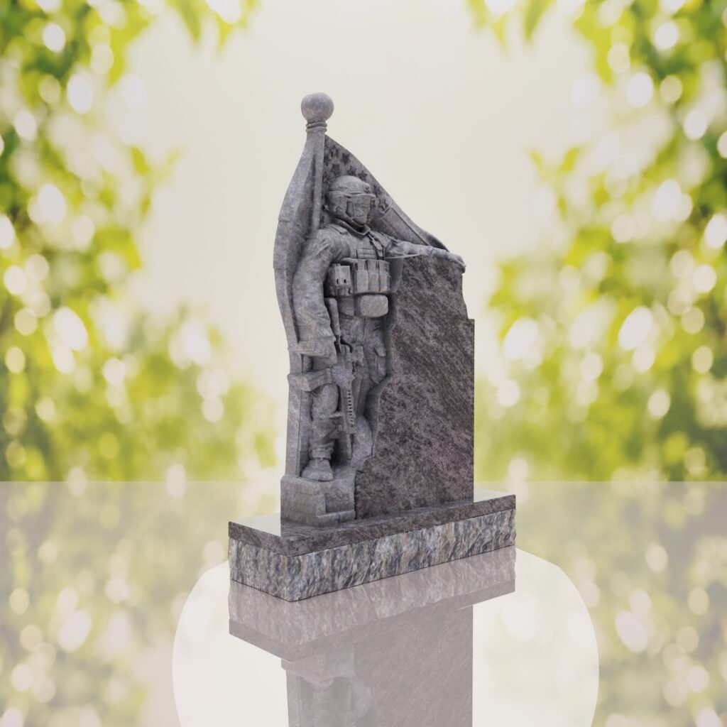 Patriotic Soldier Granite Memorial Headstone
