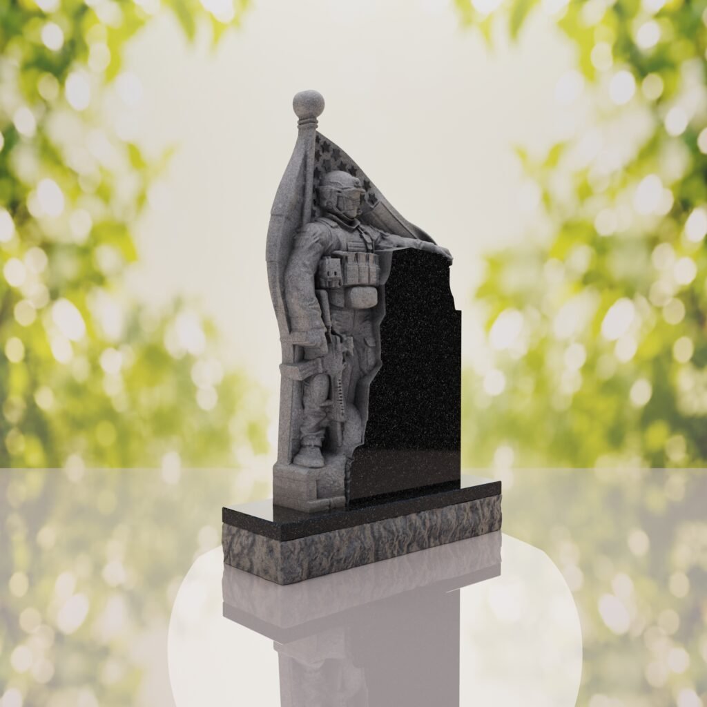 Patriotic Soldier Granite Memorial Headstone