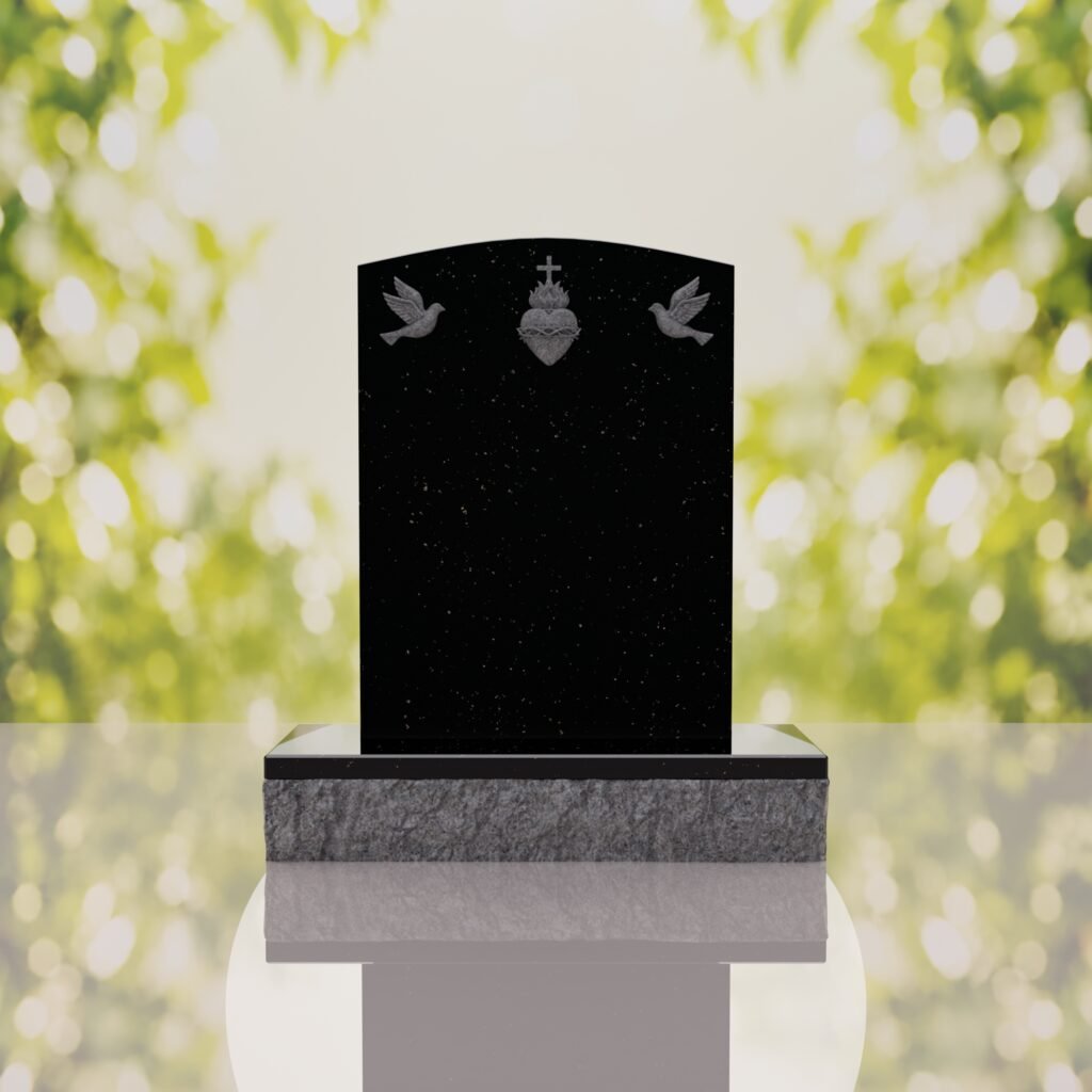 Sacred Heart & Doves Catholic Granite Headstone