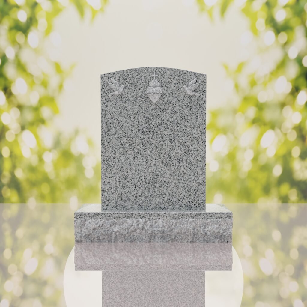 Sacred Heart & Doves Catholic Granite Headstone