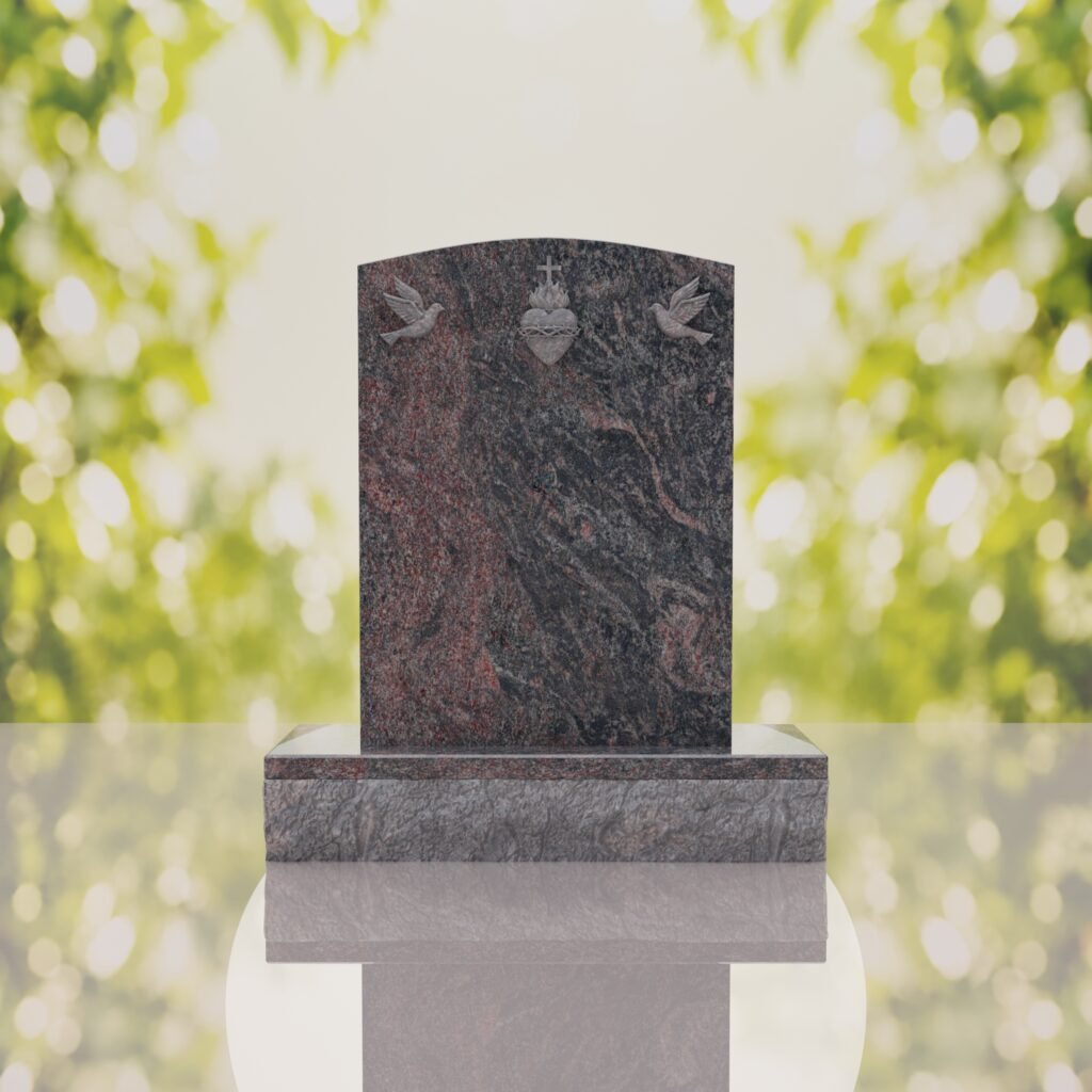 Sacred Heart & Doves Catholic Granite Headstone