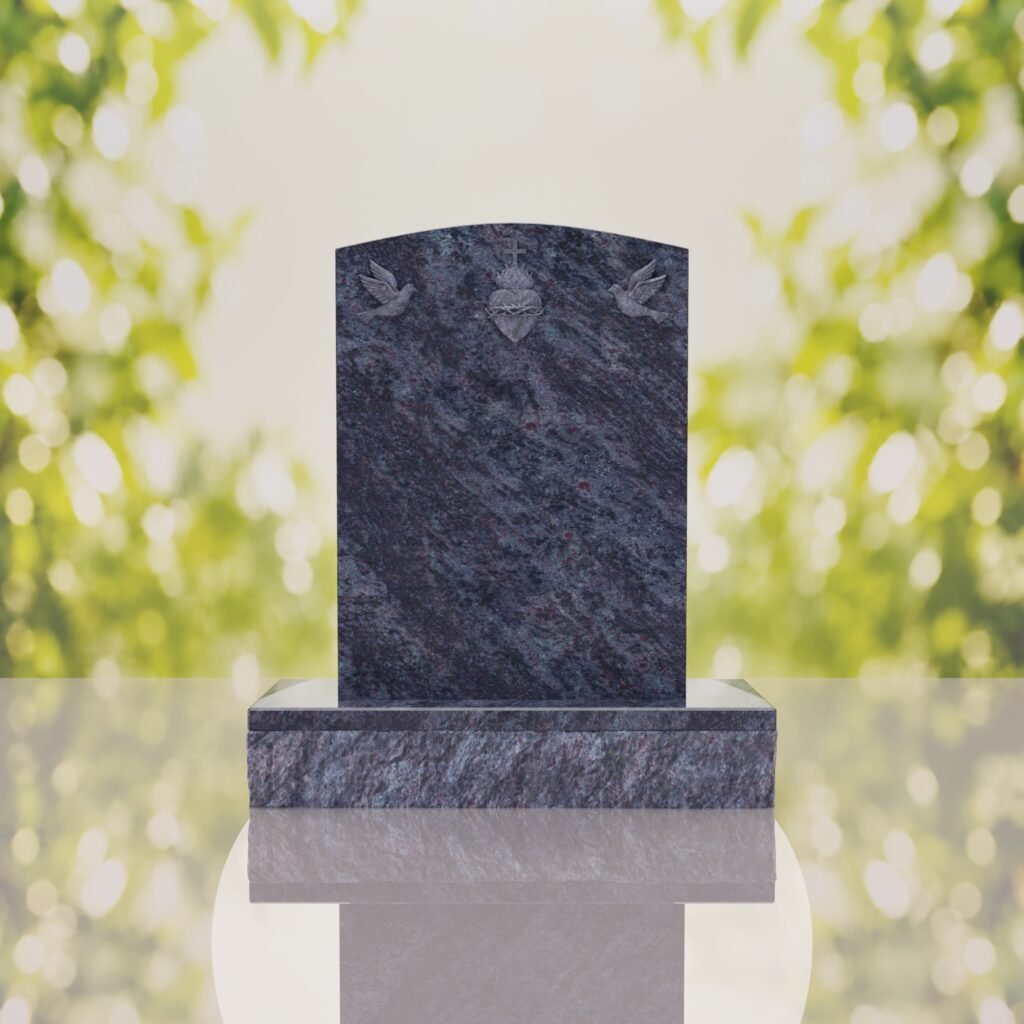 Sacred Heart & Doves Catholic Granite Headstone