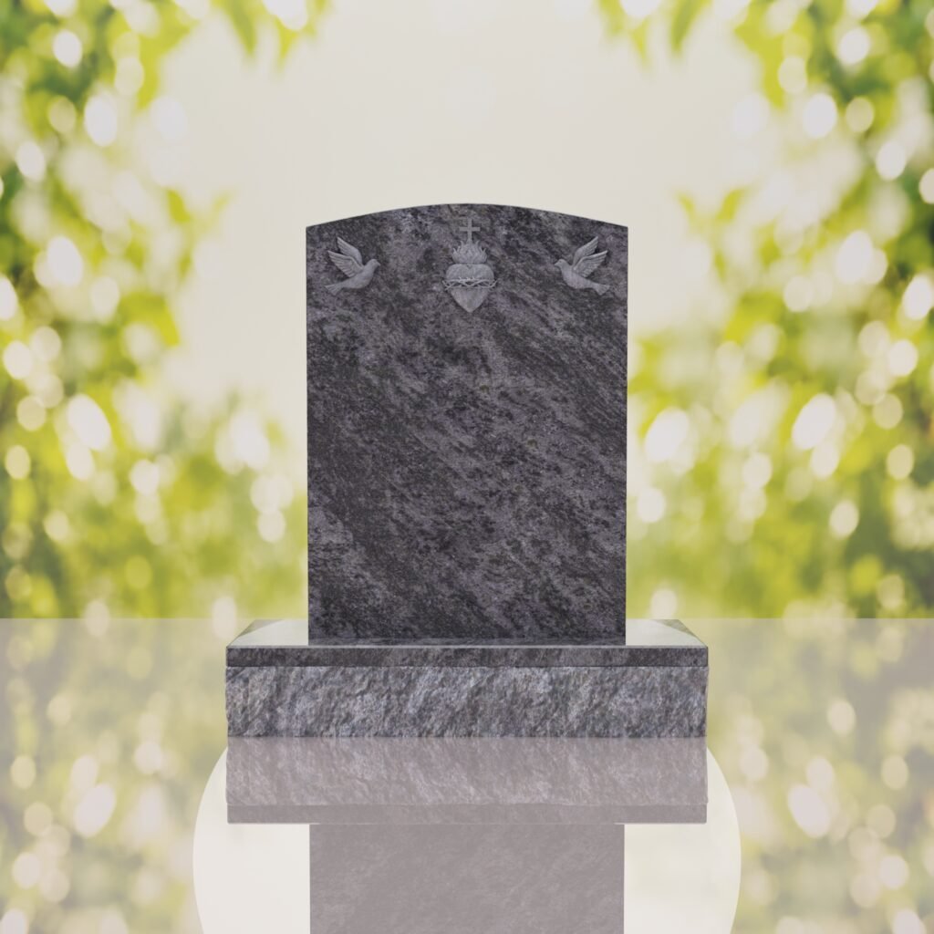 Sacred Heart & Doves Catholic Granite Headstone