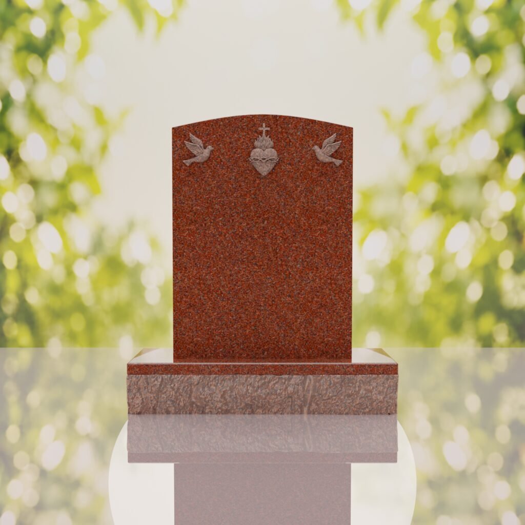 Sacred Heart & Doves Catholic Granite Headstone