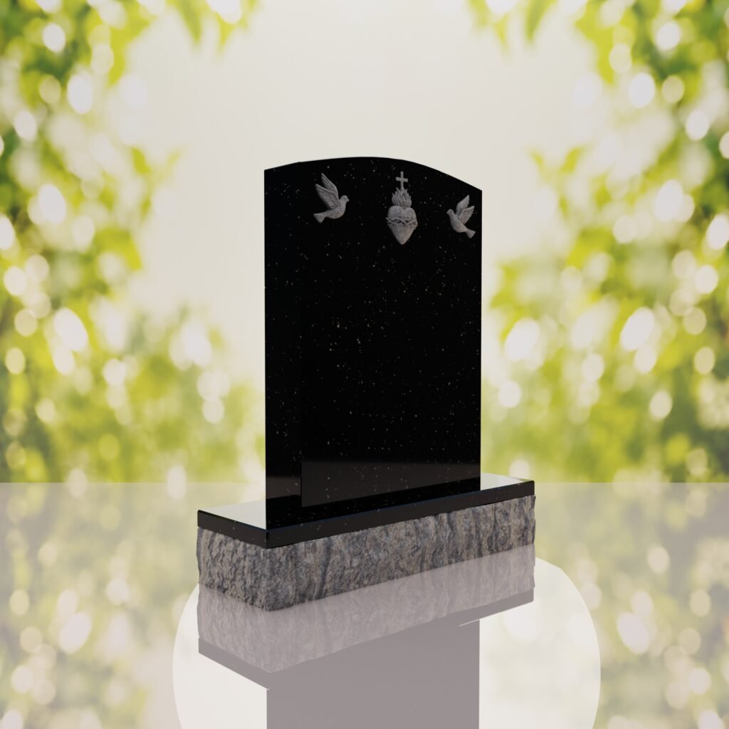 Sacred Heart & Doves Catholic Granite Headstone