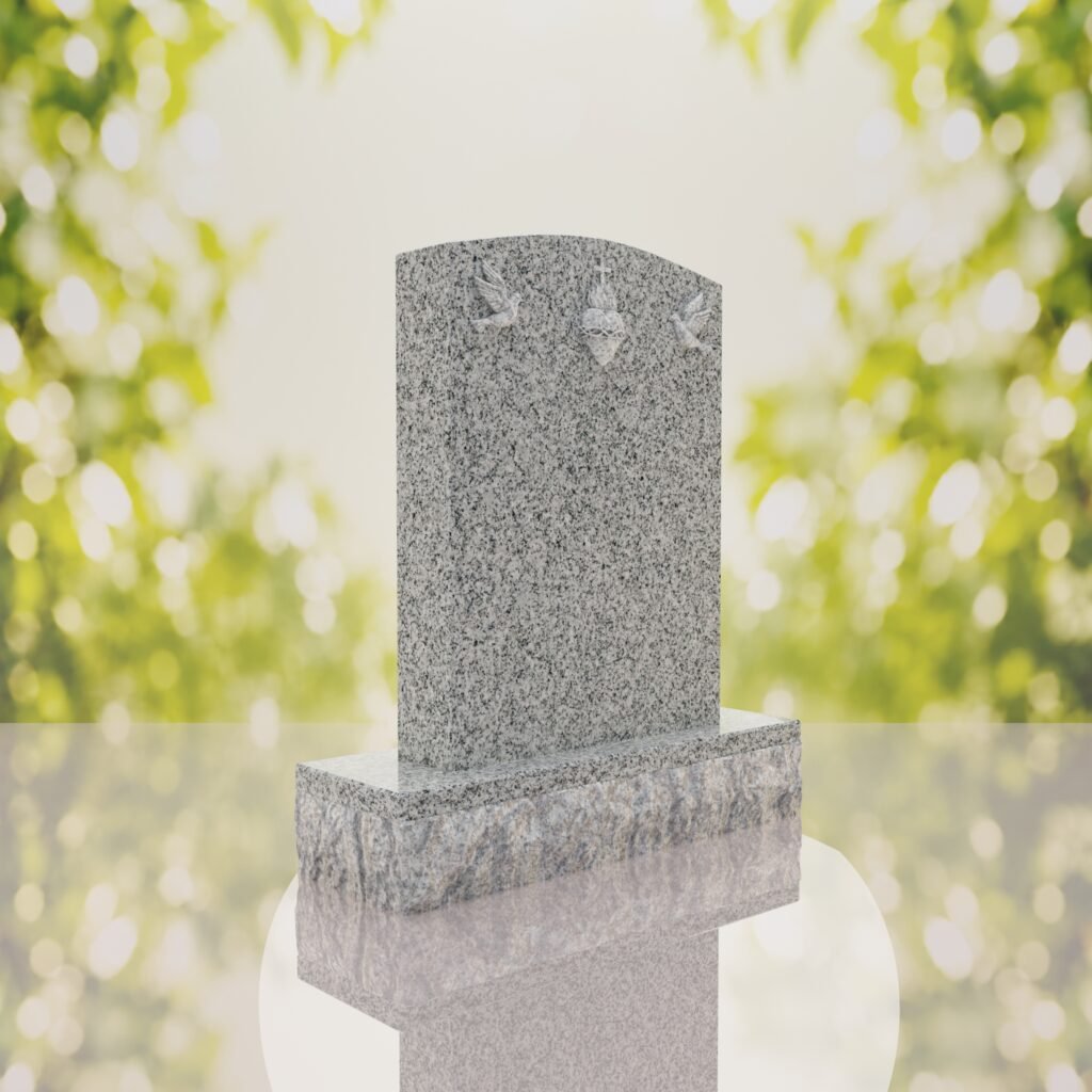 Sacred Heart & Doves Catholic Granite Headstone