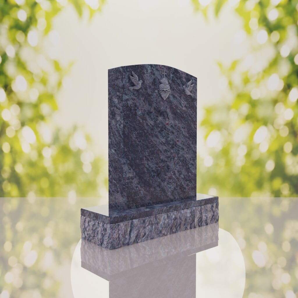 Sacred Heart & Doves Catholic Granite Headstone