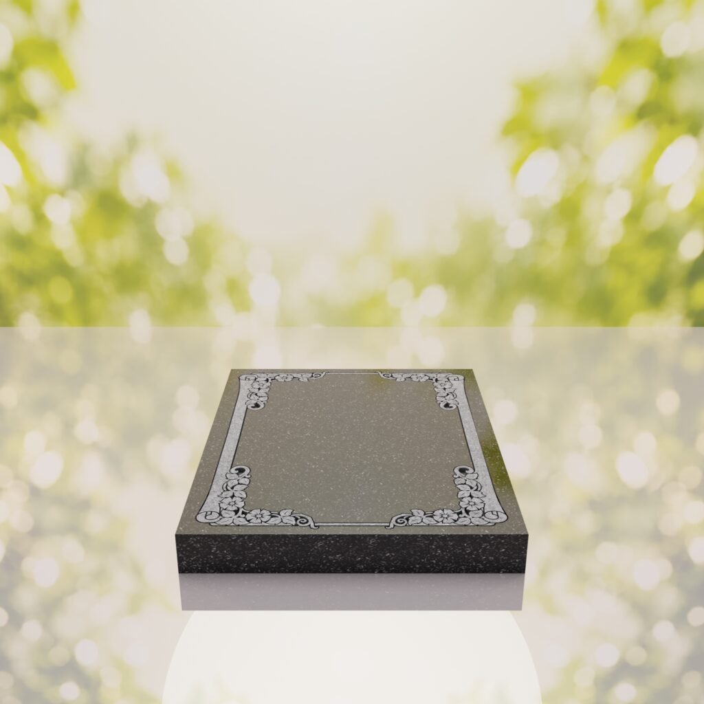 Floral Border Half Ledger Granite Memorial