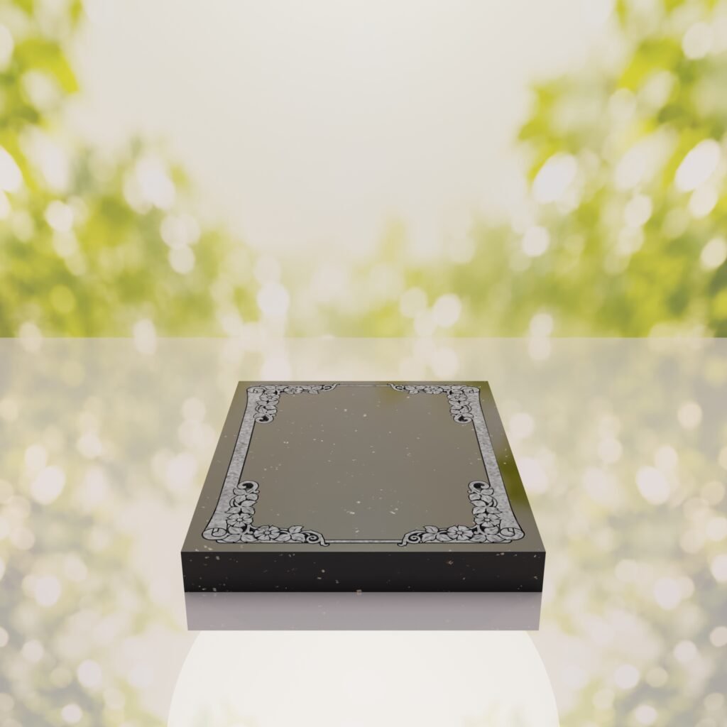 Floral Border Half Ledger Granite Memorial