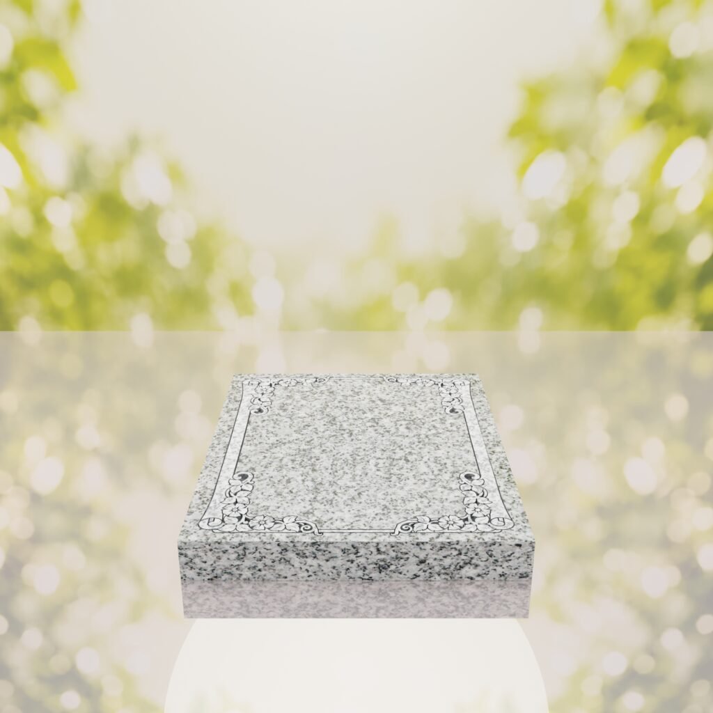 Floral Border Half Ledger Granite Memorial