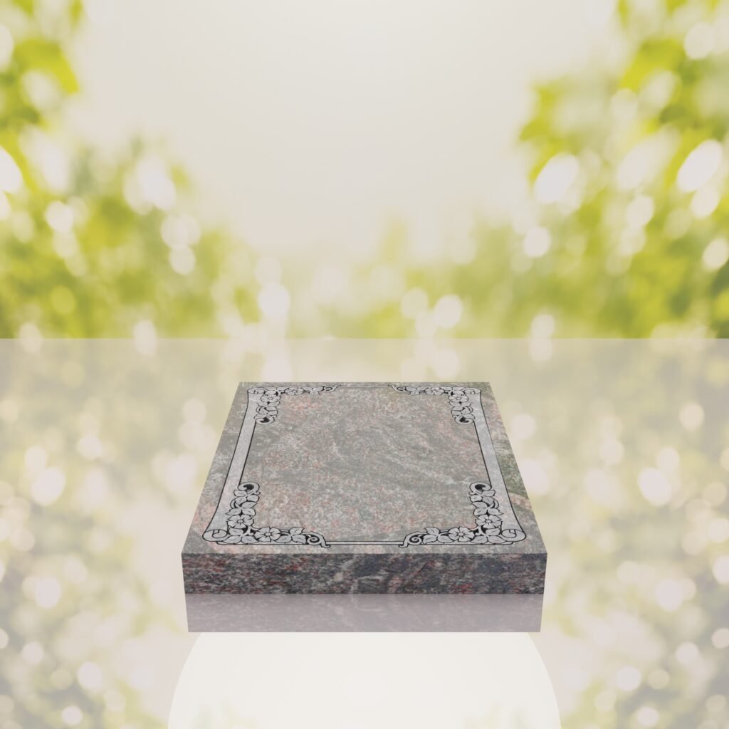 Floral Border Half Ledger Granite Memorial