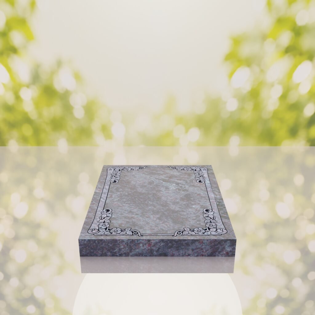 Floral Border Half Ledger Granite Memorial