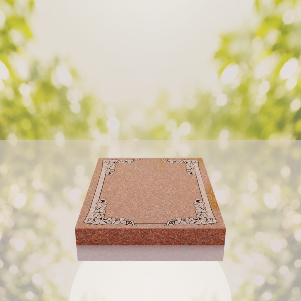Floral Border Half Ledger Granite Memorial